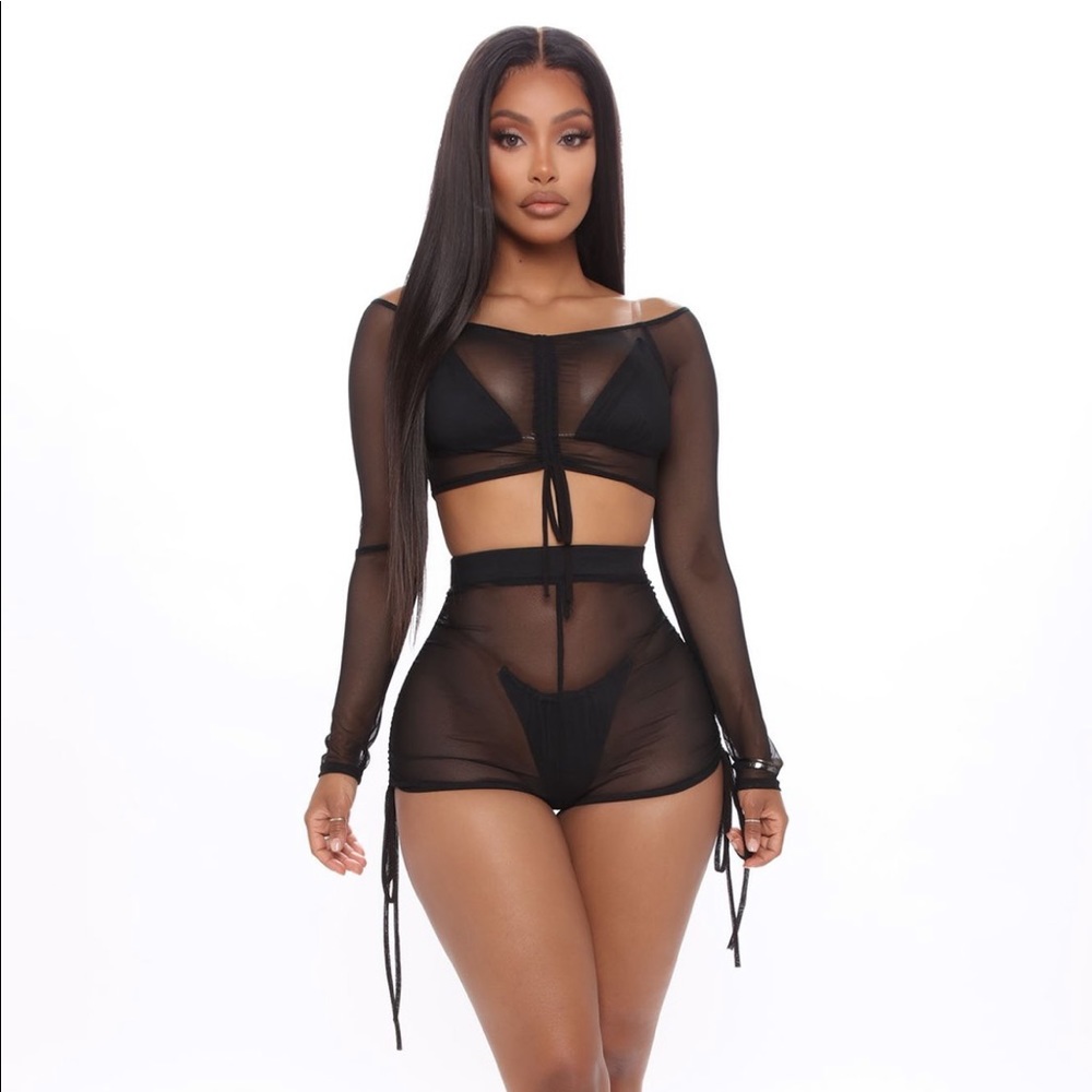 Oasis Babe Ruched Mesh Cover Up Set - Black